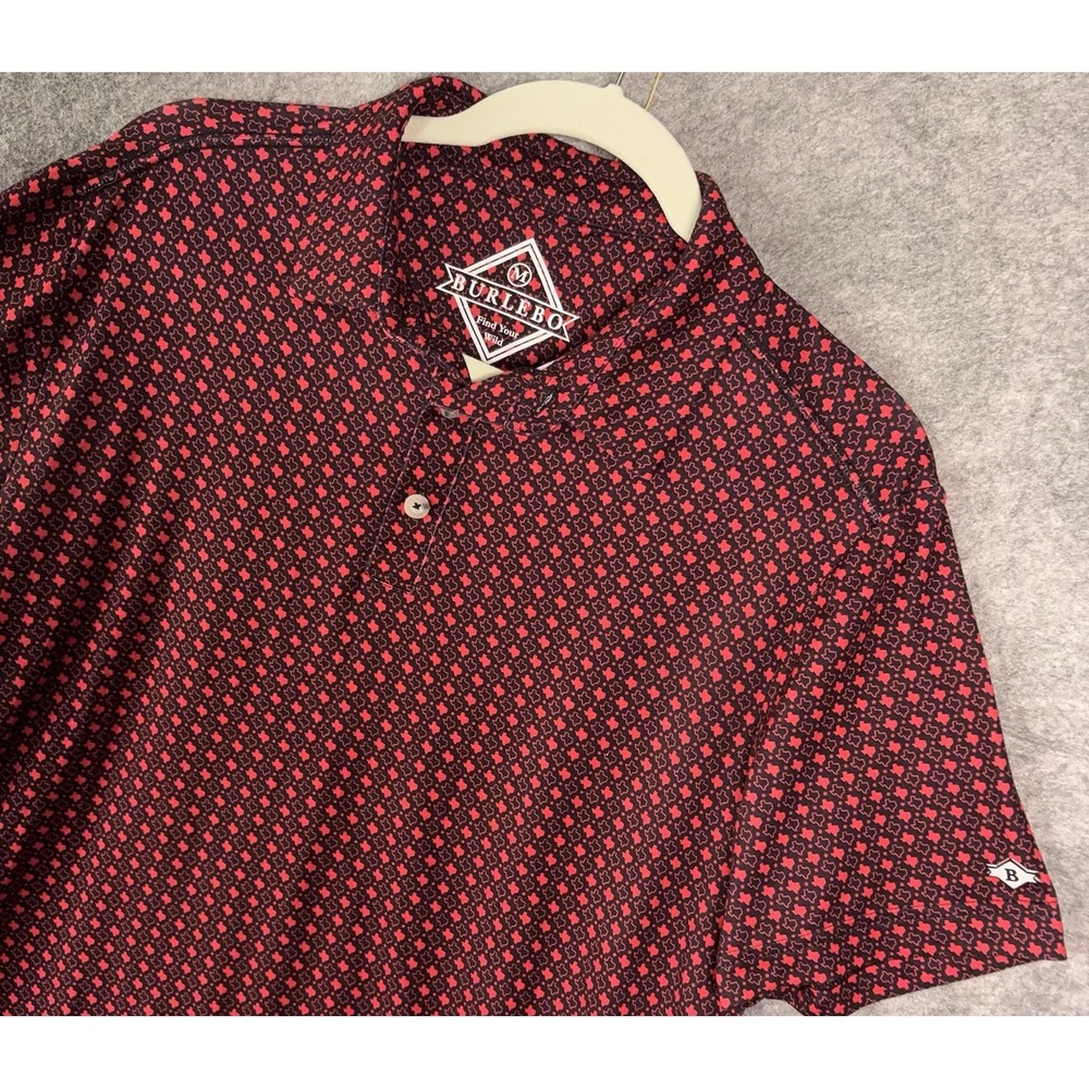 Burlebo Golf Polo Shirt Mens Sz M Black Red Texas Logo Performance Stretch